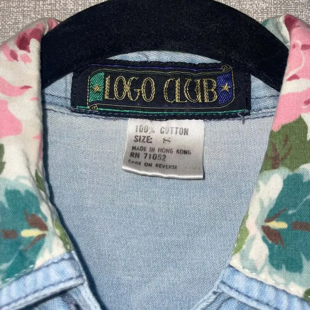 Vintage LOGOCLUB Light Wash Denim Floral Lace Button-Up Blouse Top - Picture 6 of 6